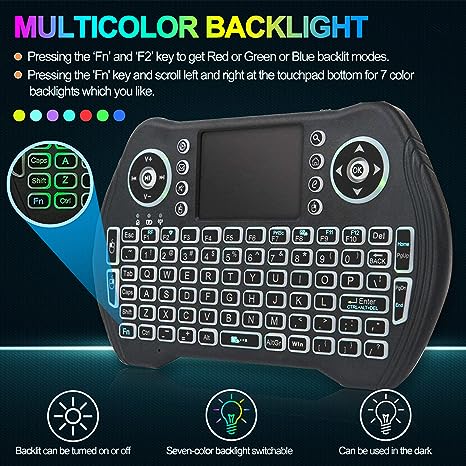 EASYTONE Backlit Mini Wireless Keyboard Touchpad Mouse