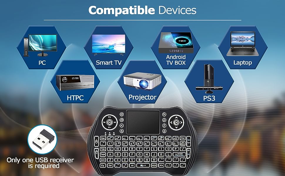 EASYTONE Backlit Mini Wireless Keyboard Touchpad Mouse