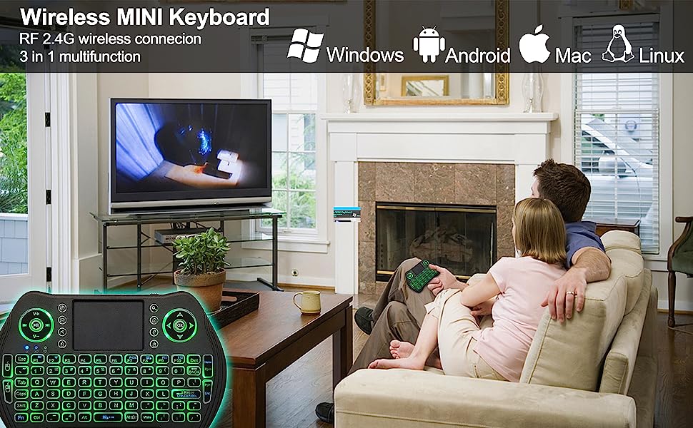 EASYTONE Backlit Mini Wireless Keyboard Touchpad Mouse