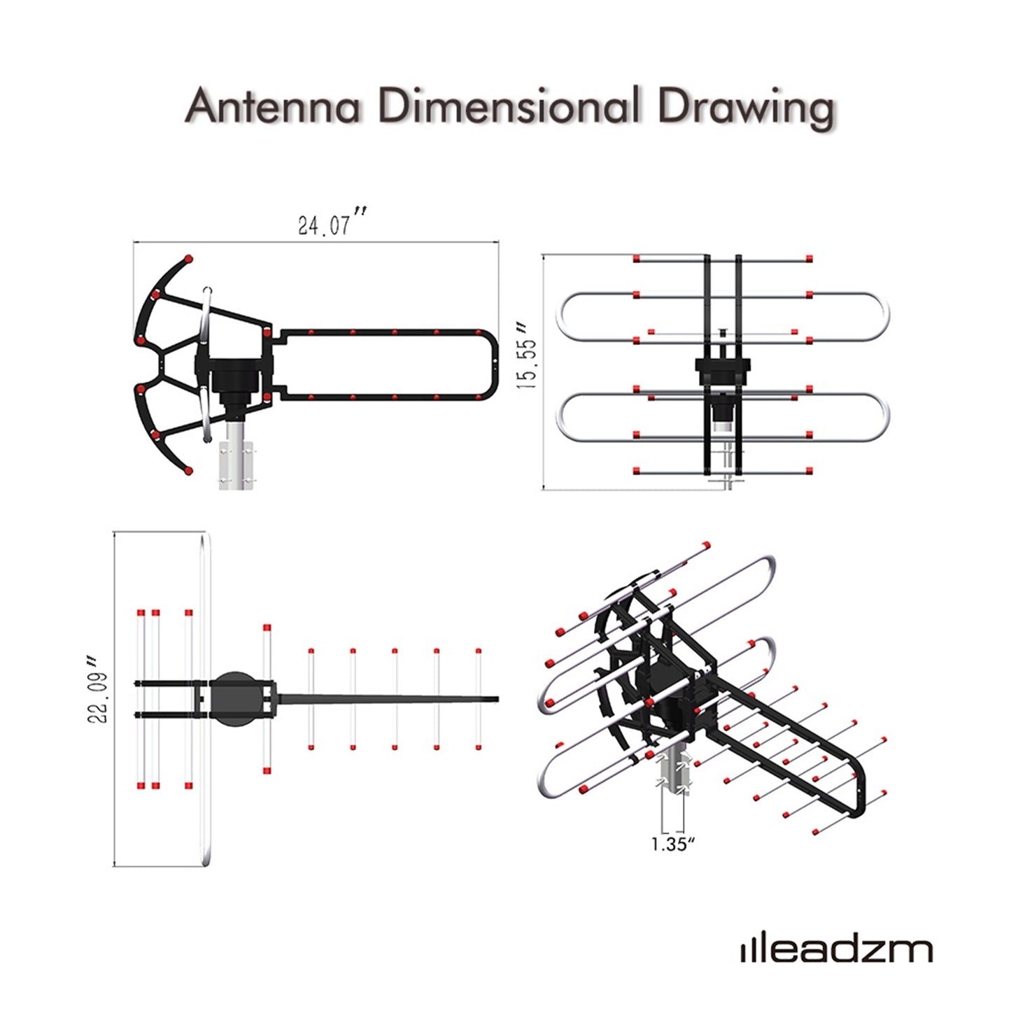 TA-851B 360°Rotation UV Dual Frequency 45-860MHz 22-38dB Open Antenna Silver