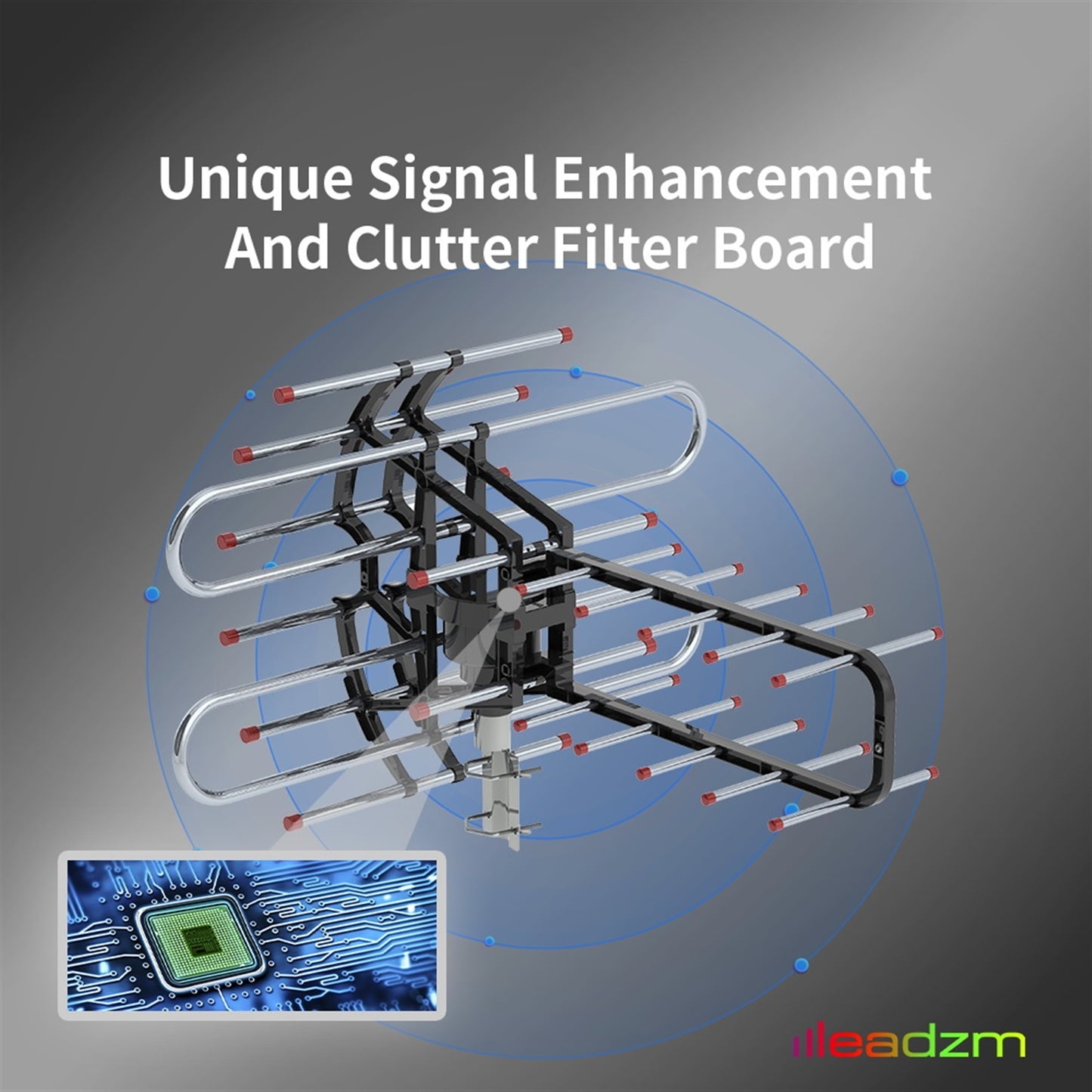 TA-851B 360°Rotation UV Dual Frequency 45-860MHz 22-38dB Open Antenna Silver