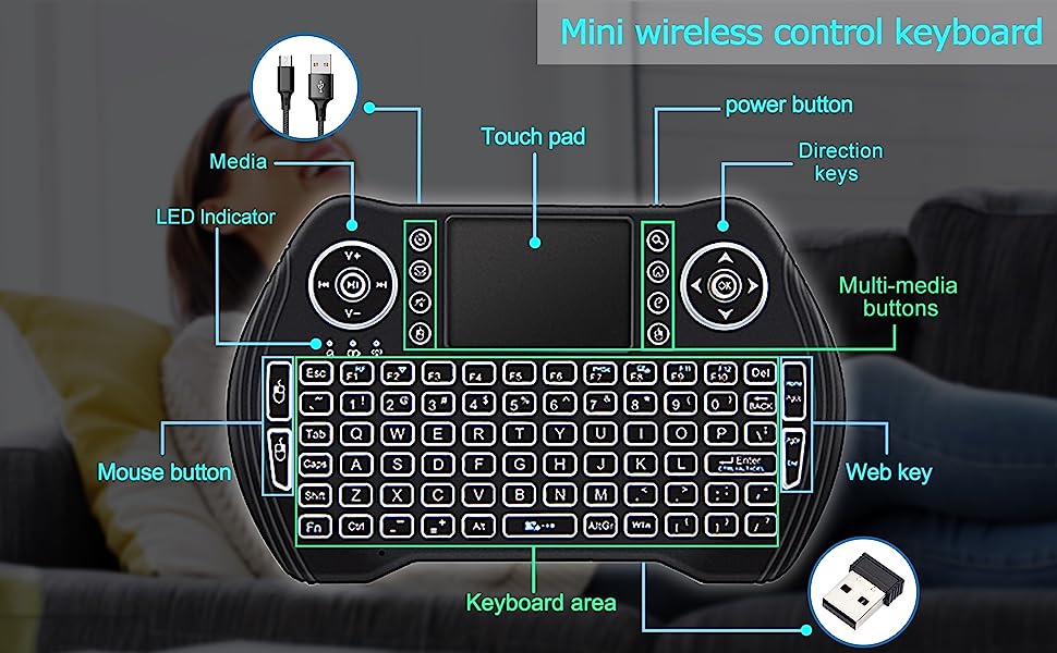 EASYTONE Backlit Mini Wireless Keyboard Touchpad Mouse