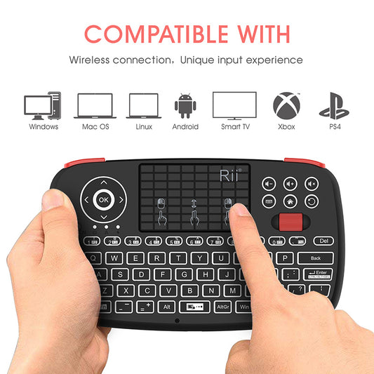 Rii i4 Mini Wireless Bluetooth Dual Mode Keyboard with Touchpad, Blacklit Portable Wireless Keyboard with 2.4G USB Dongle for Smartphone,PC